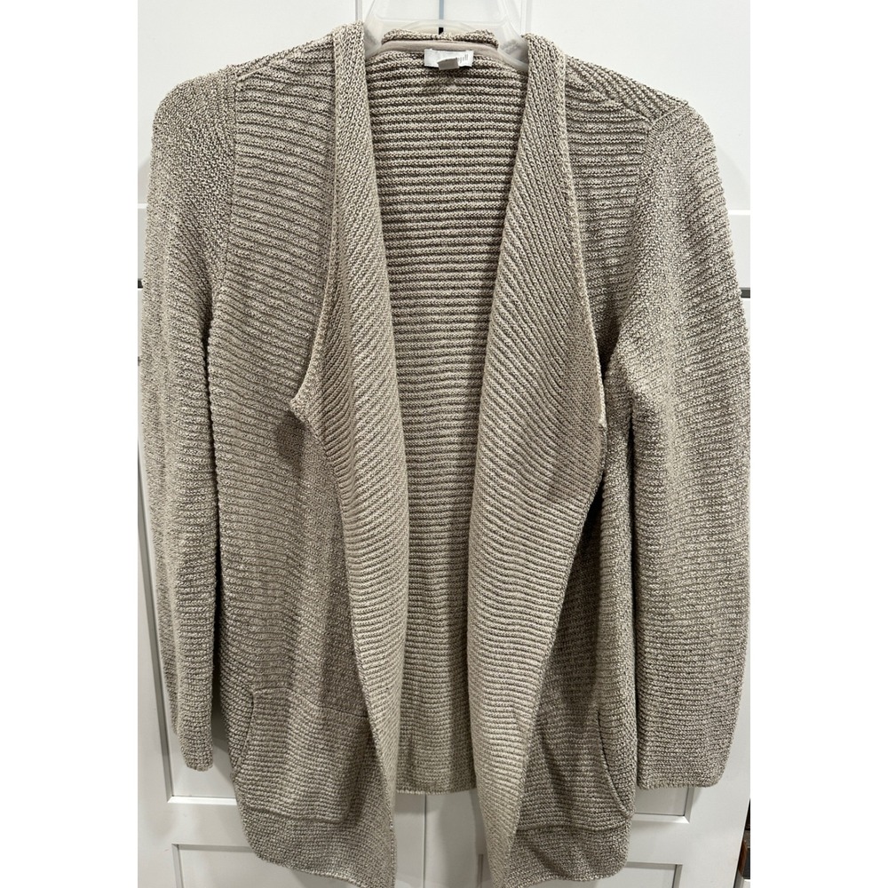 Pure Jill Textured Knit Open Front Cardigan Sweater Beige Size Small‎
